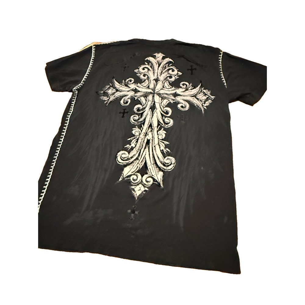 VTG Y2K RAW STATE Redemption XL Black Tee Goth Grunge Cross Felt Thick Stitch
